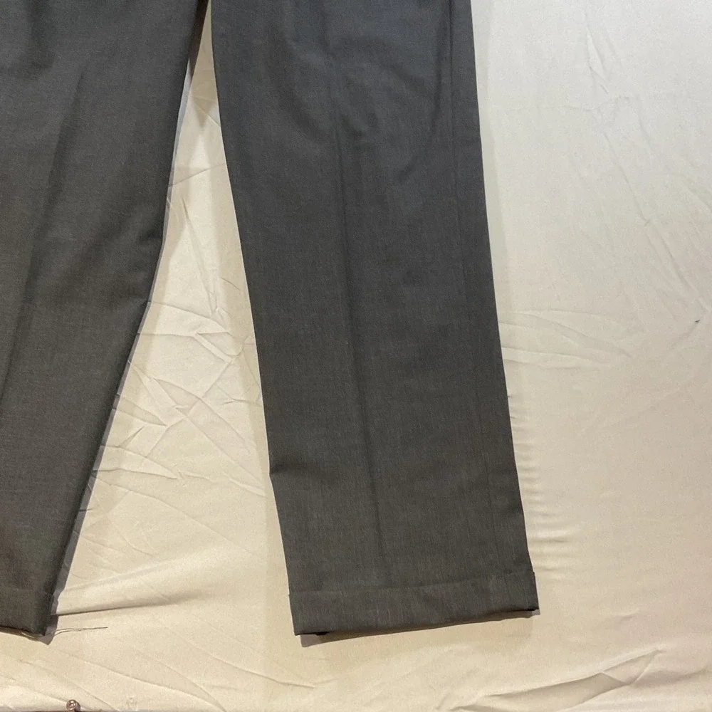 LL Bean Wool Dress Pants 35 Gray Pleated Classic Fit Cuffed Business Career Slac